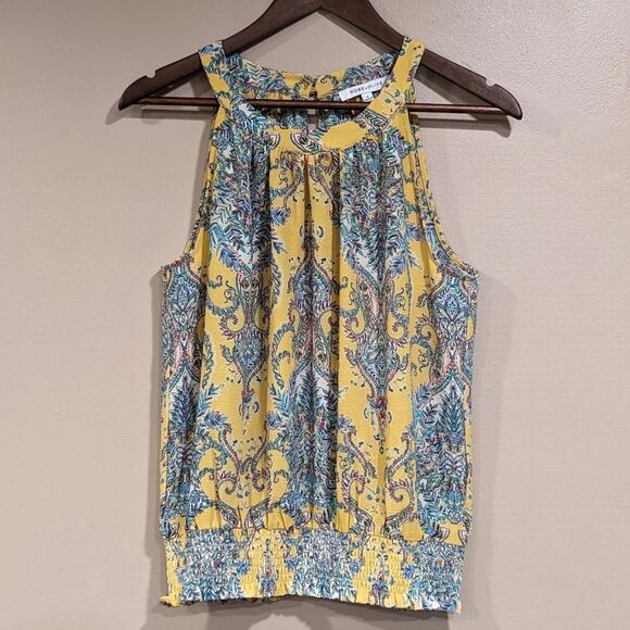 Rose & Olive Tops - Rose & Olive Yellow Paisley Sleeveless Halter Top, Size Small